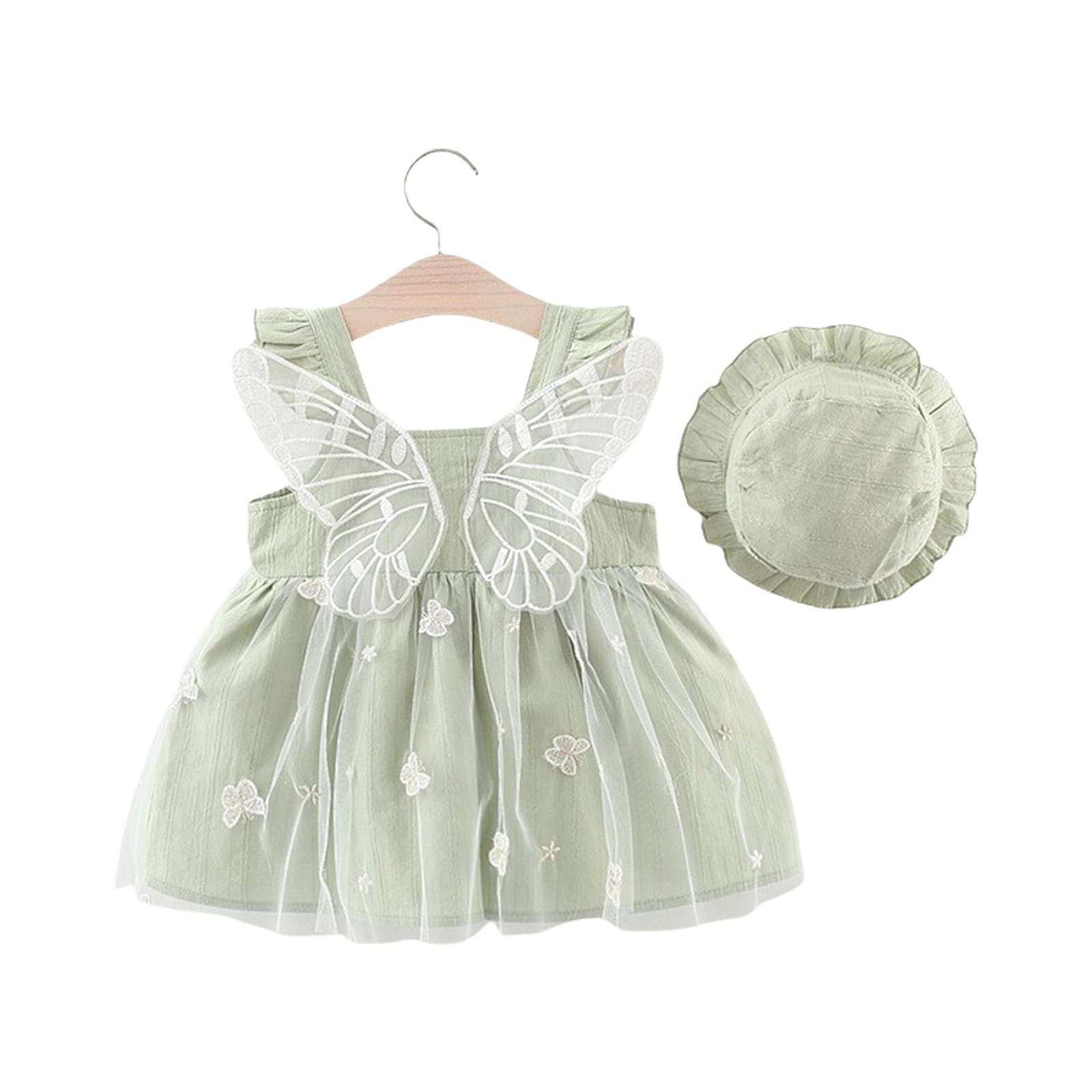 JSCDRPDWL Flower Girl Dress Toddler Kids Baby Girls Butterfly Dresses Fairy Tulle Dress Sleeveless Princess Birthday Elegant Outfit Toddler Girl Dress Green 9-12 Months